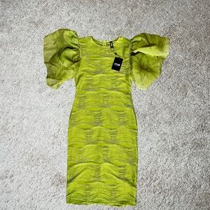 green emerald velvet dress StyleWe Wishang Gangjiwu Green and Navy Tie Neck and Faux Heart Button  Floral Dress- Size XL main image 1